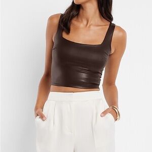 NWT Express Body Contour Faux Leather Square Neck Cropped Tank- Espresso